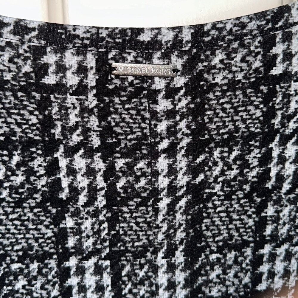 Black White Houndstooth Jacquard Michael Kors Long Sleeve Knee Length Dress L - Picture 3 of 10